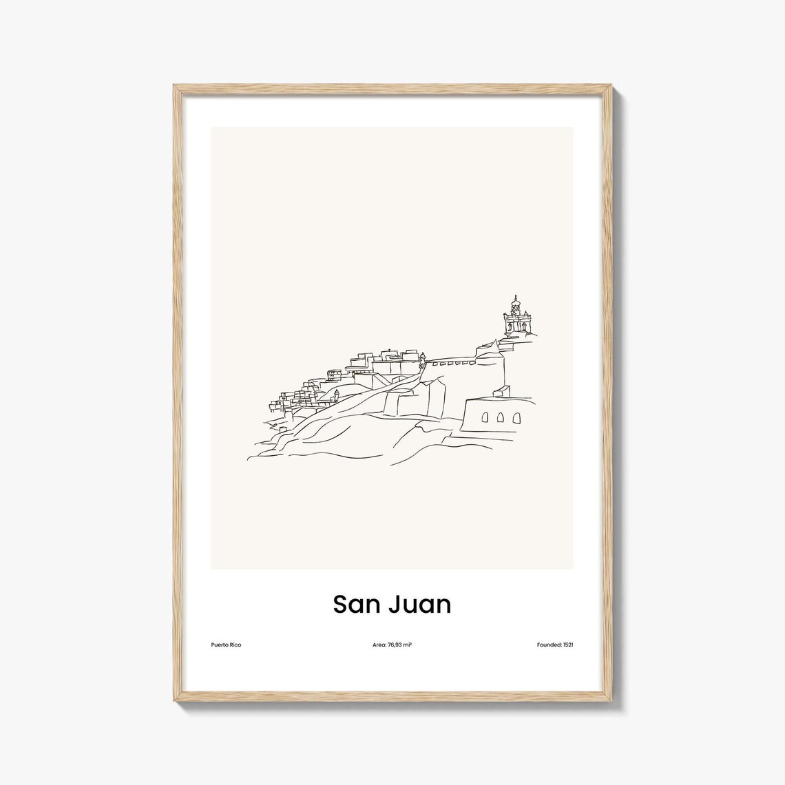 San Juan Old Town El Morro Fort One Line Art Puerto Rico Travel Poster