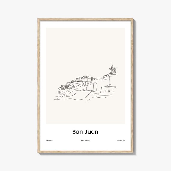 San Juan Old Town El Morro Fort One Line Art Puerto Rico Travel Poster
