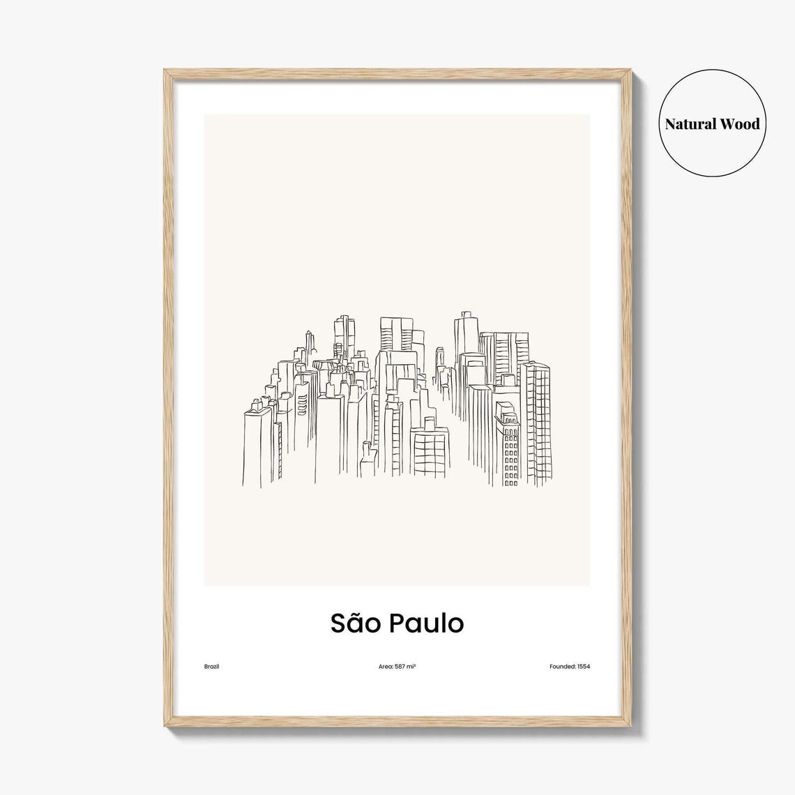 Sao Paulo Brazil Skyscraper Skyline One Line Drawing Art Poster - Image 2