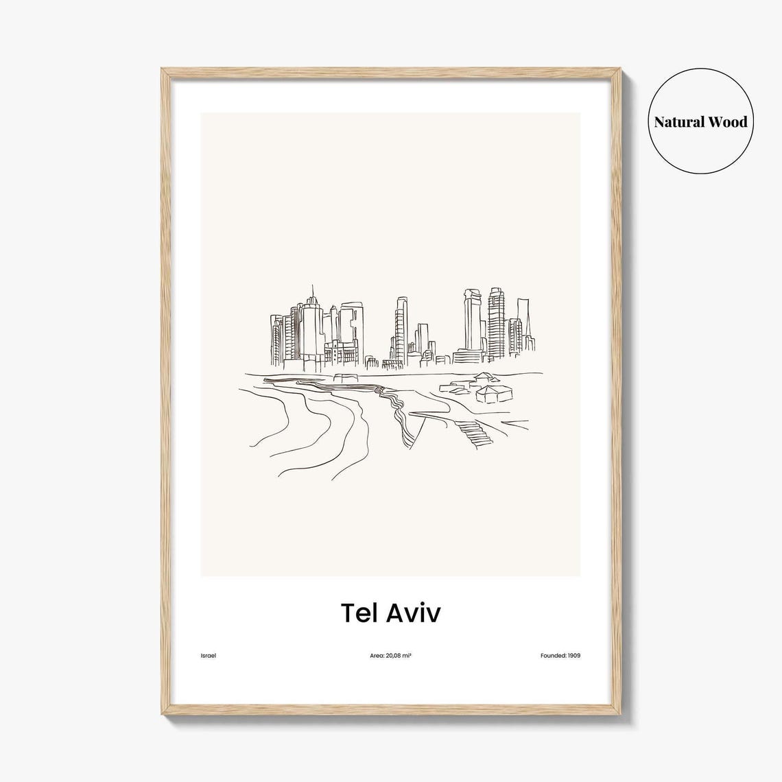 Tel Aviv Israel Beachfront Skyline Minimalist Line Drawing Poster - Image 2