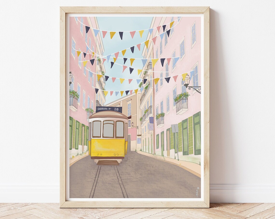 Lisbon Tram Travel Poster, Portugal City Art Print