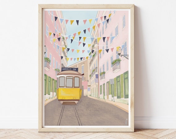 Lisbon Tram Travel Poster, Portugal City Art Print