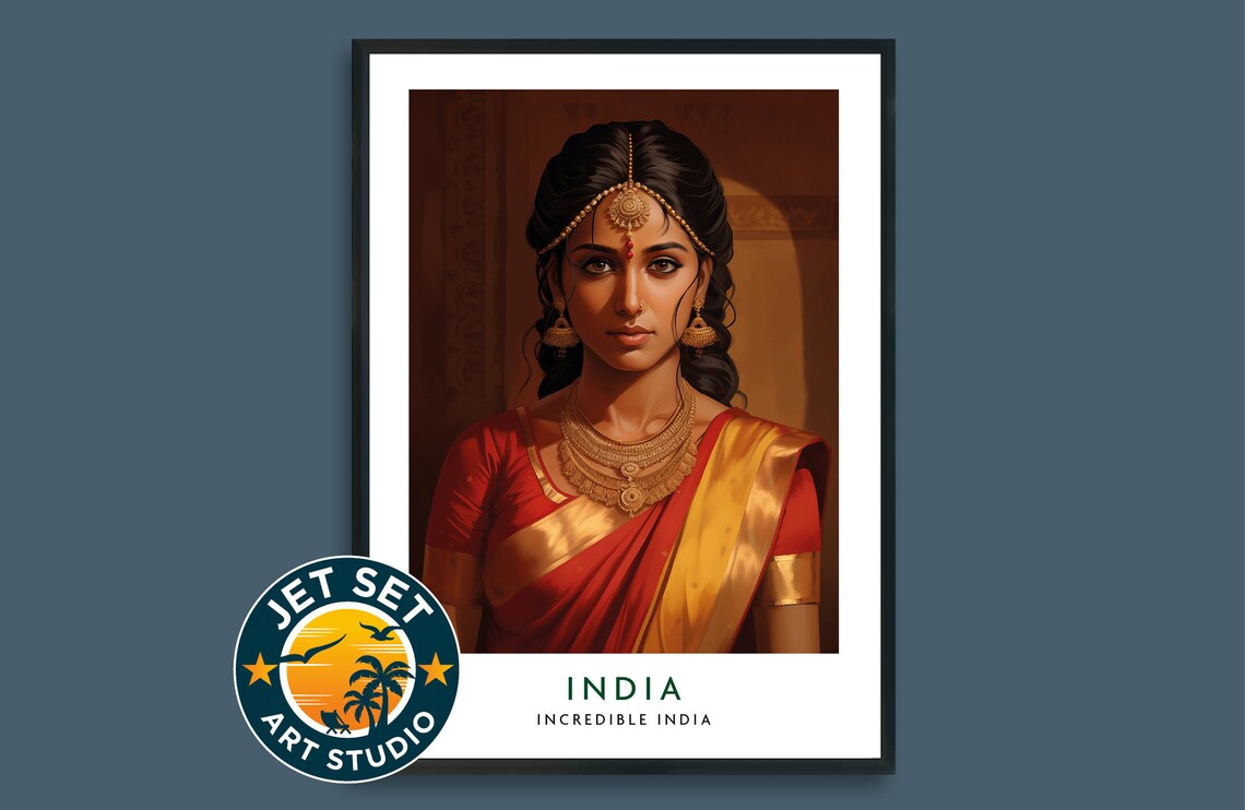 India Incredible India Woman in Red Sari Cultural Travel Poster