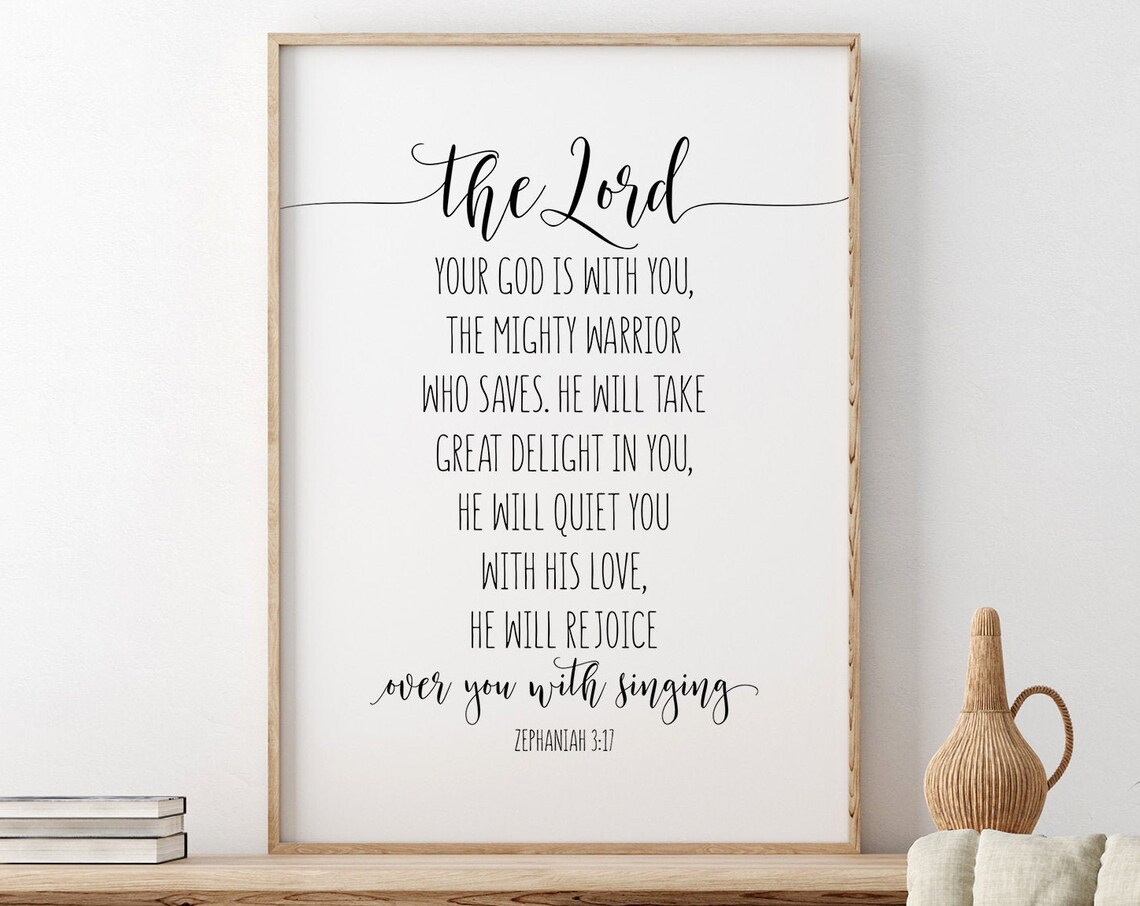 The Lord Your God Is With You Zephaniah 3:17 Calligraphy Quote Poster