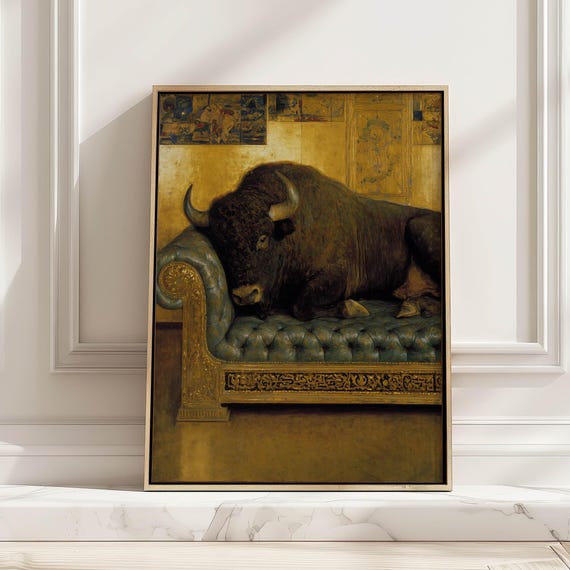 Buffalo Resting On Couch Art Print Moody Bison Sofa Poster Classic Home