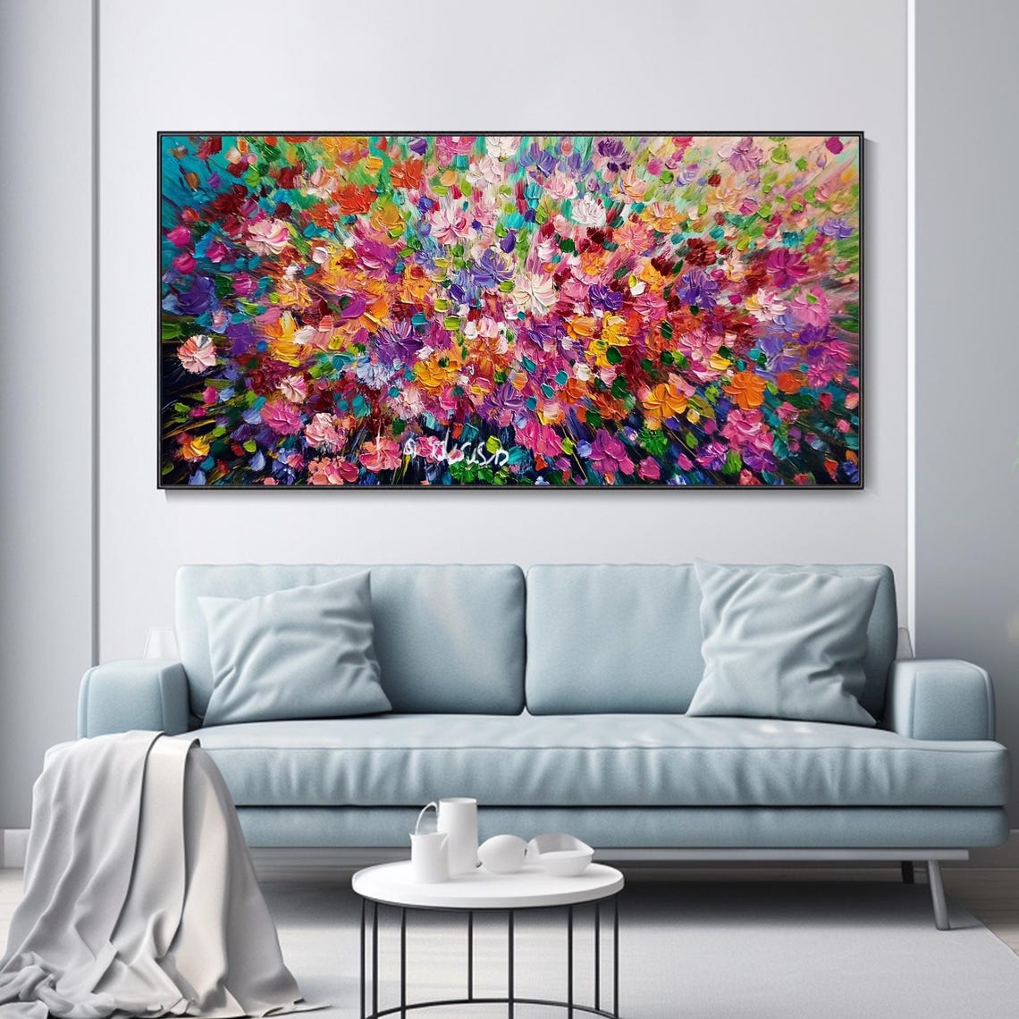 Colorful Wildflower Meadow Rainbow Impasto Joyful Modern Poster - Image 3