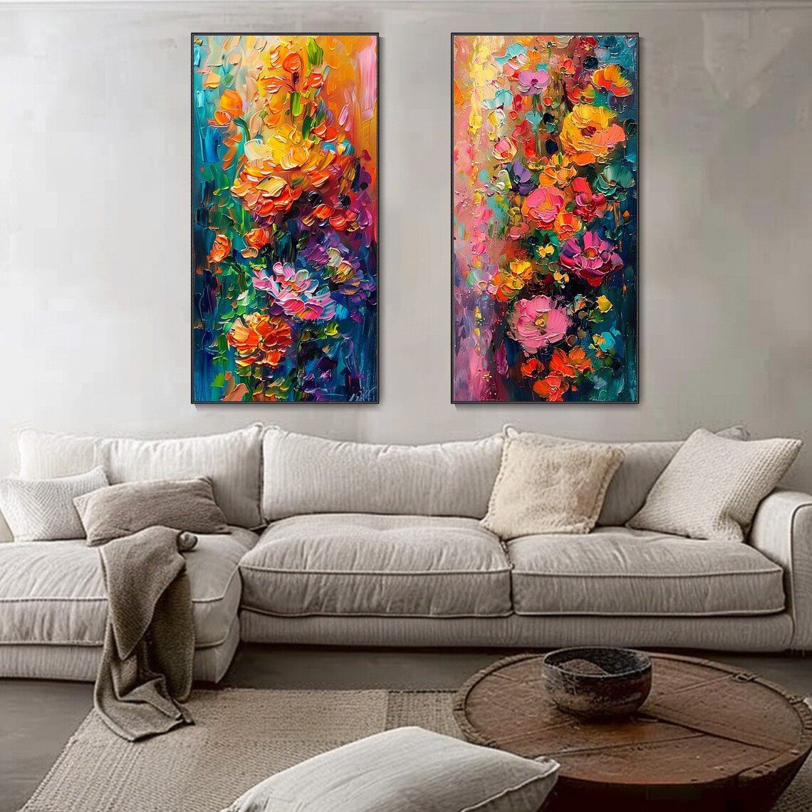 Abstract Floral Oil Painting Art Print, Living Room Decor - Image 3