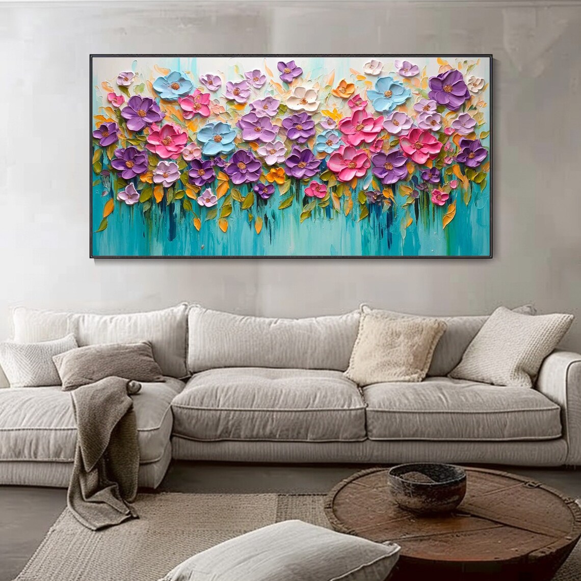Abstract Colorful Flowers, Textured Oil Painting Wall Art - Image 3