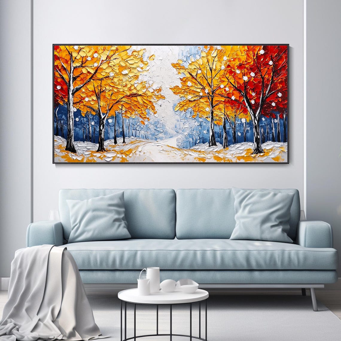 Autumn Birch Trees Fiery Fall Foliage Snowy Landscape Art Poster - Image 3