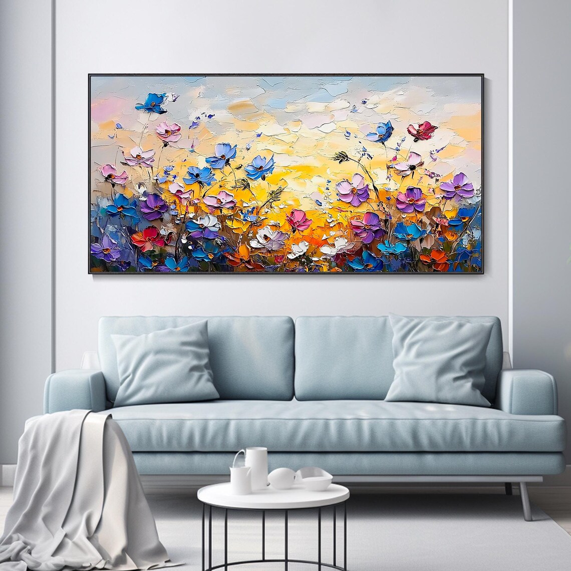 Cosmos Wildflowers Golden Sunrise Field Textured Floral Art Poster - Image 3