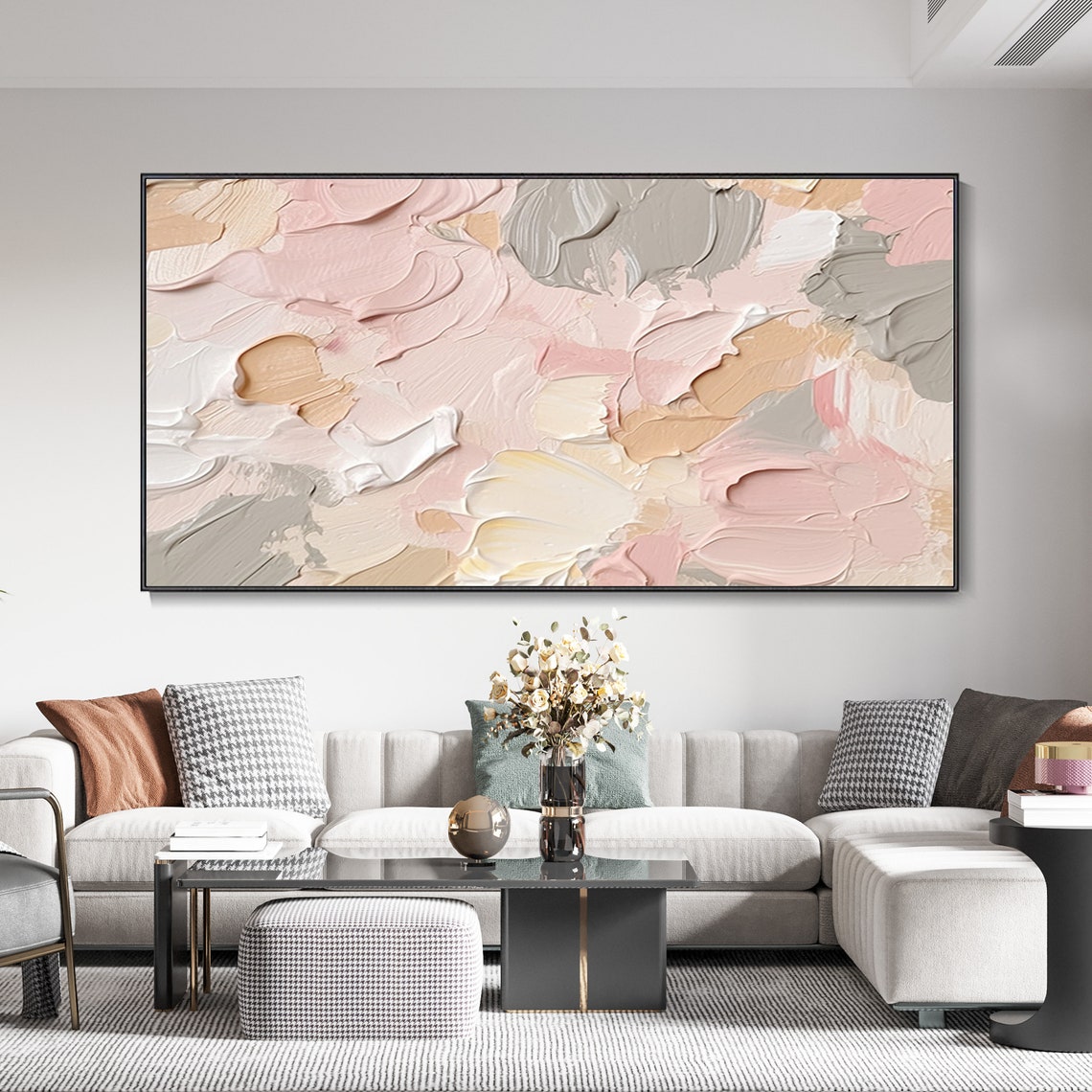 Blush Pink Cream Beige Swirled Impasto Neutral Abstract Poster - Image 2