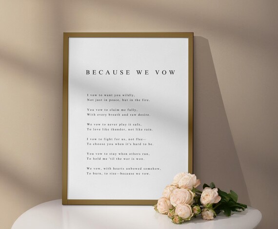 Because We Vow Wedding Vow Poem Romantic Minimalist Decor Poster