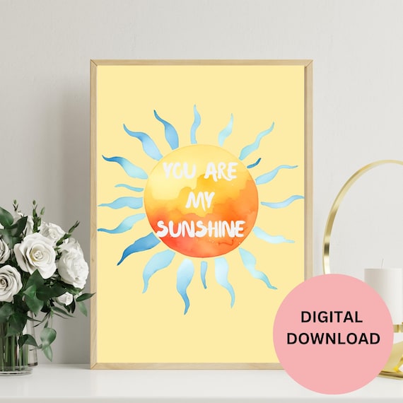 You Are My Sunshine Orange Sun Blue Wavy Rays Yellow Kids Nursery Poster