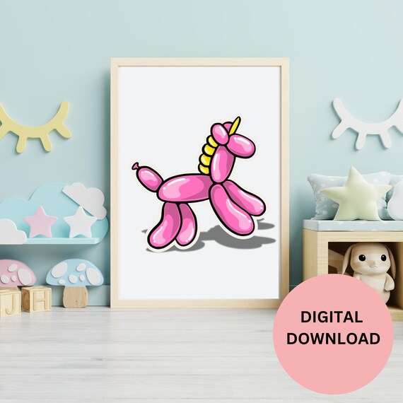 Gift For Unicorn Lovers Magical Pink Balloon Unicorn Wall Art Print Nursery Decor Bedroom Art Office Cute Kids Birthday Gift For New Parent