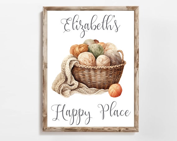Personalized Wall Art Knitting Crochet Sign Watercolor Yarn Print Custom Name Gift 5x7 8x10 85x11 11x14 16x20 Diy Custom Decor
