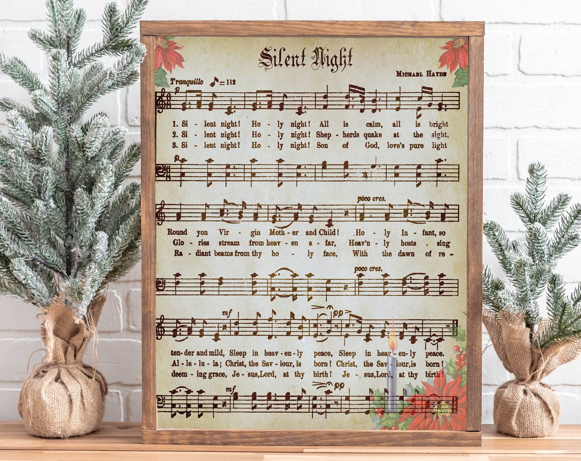 Silent Night Holy Night Retro Sheet Music Poster