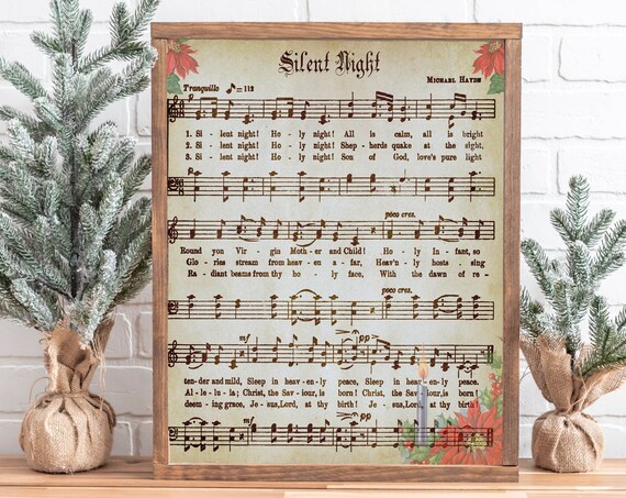 Silent Night Holy Night Retro Sheet Music Poster