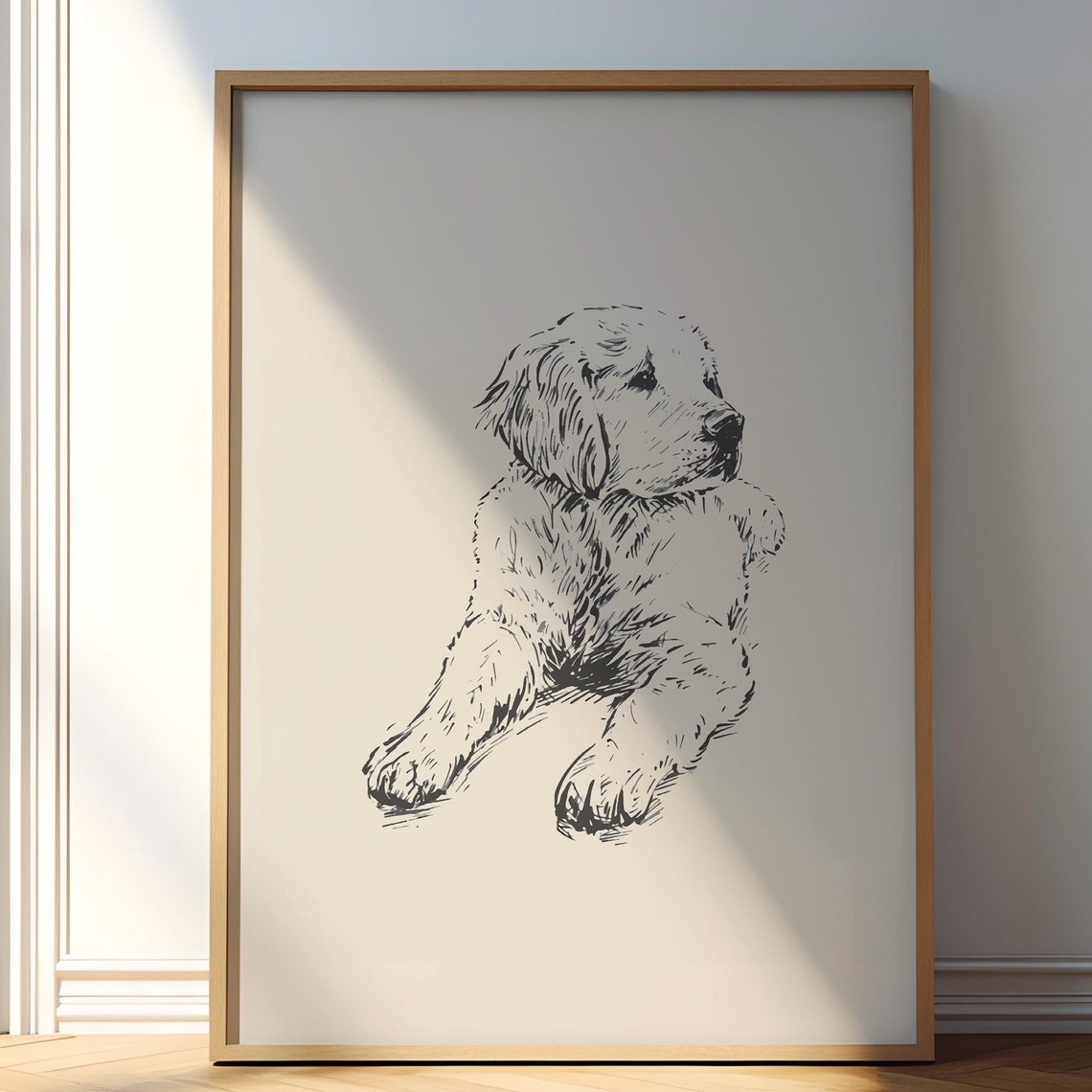 Dog Vintage Print Golden Retriever Puppy Print Dog Wall Art Antique Vintage Painting Country Wall Art Dog Drawing Retriever Puppy Art