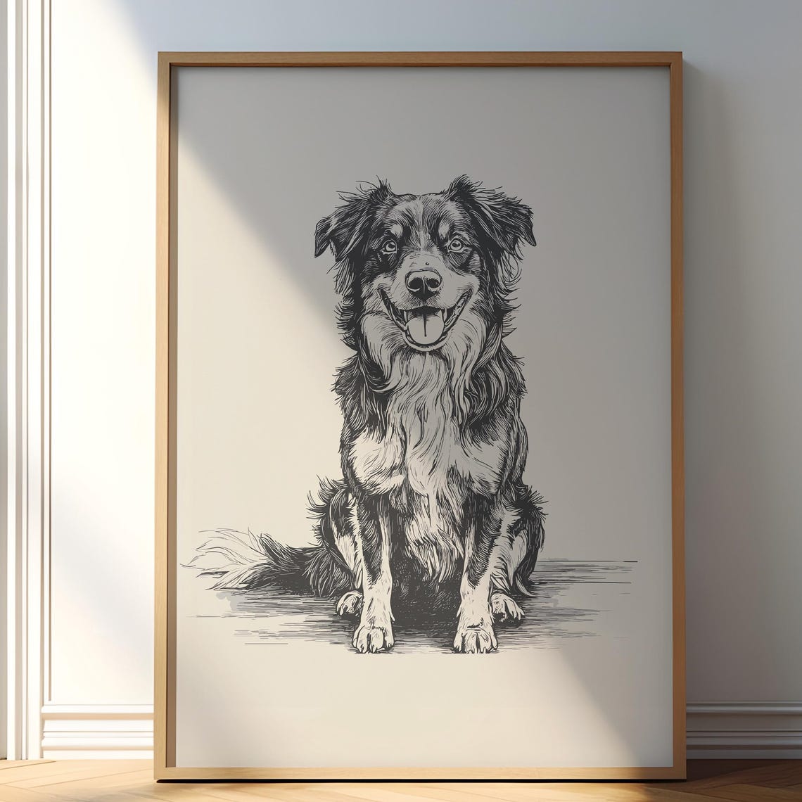 Cute Australian Shepherd Poster Dog Retro Print Dog Wall Art Antique Vintage Painting Dog Drawing Art Puppy Illustration Pet Gift Art