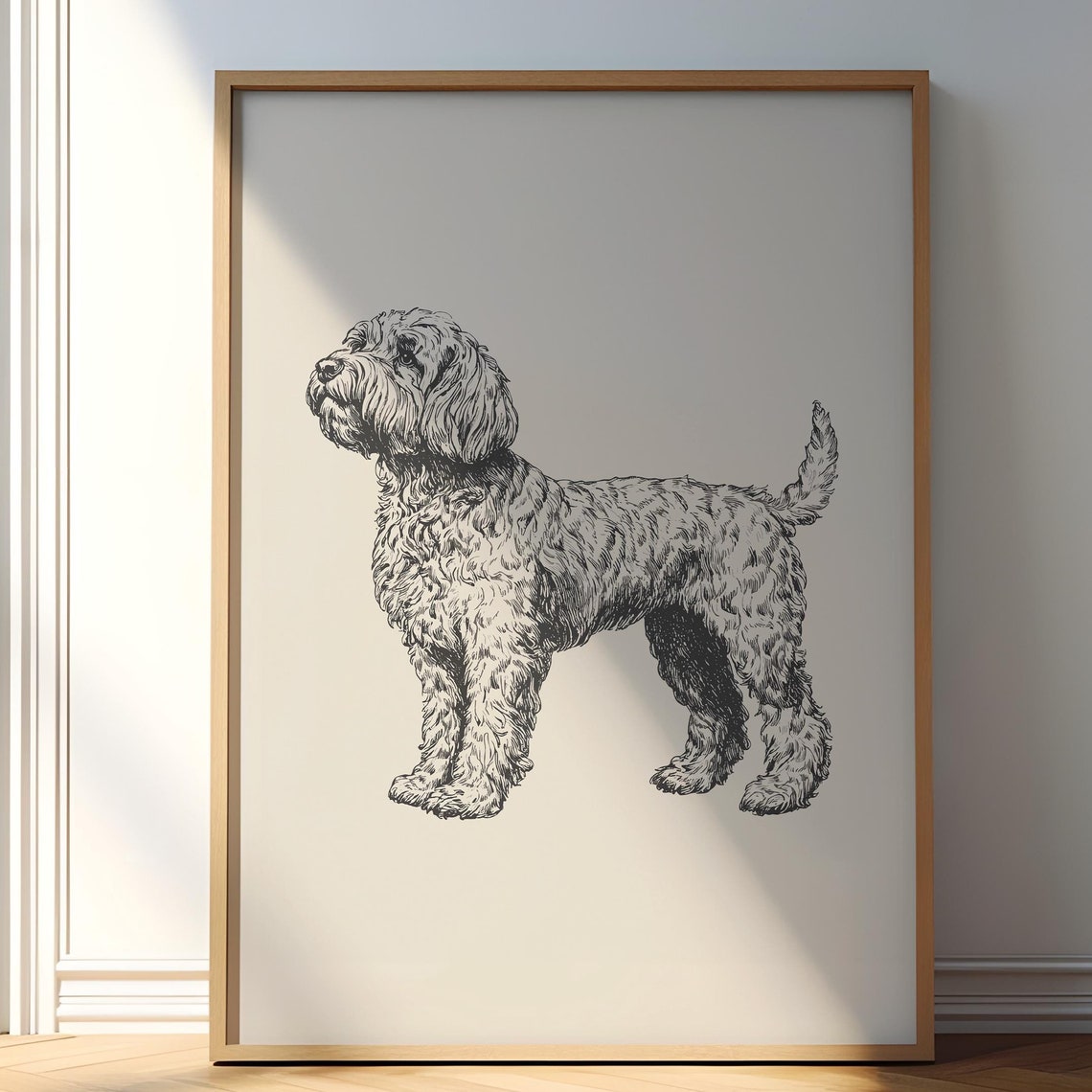 Goldendoodle Sketch Vintage Poster Dog Print Dog Wall Decor Antique Retro Art Country Painting Dog Drawing Farmhouse Puppy Print