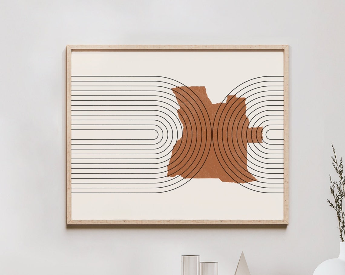 Angola Wall Art Mid Century Map Retro Decor Poster Country Of Print