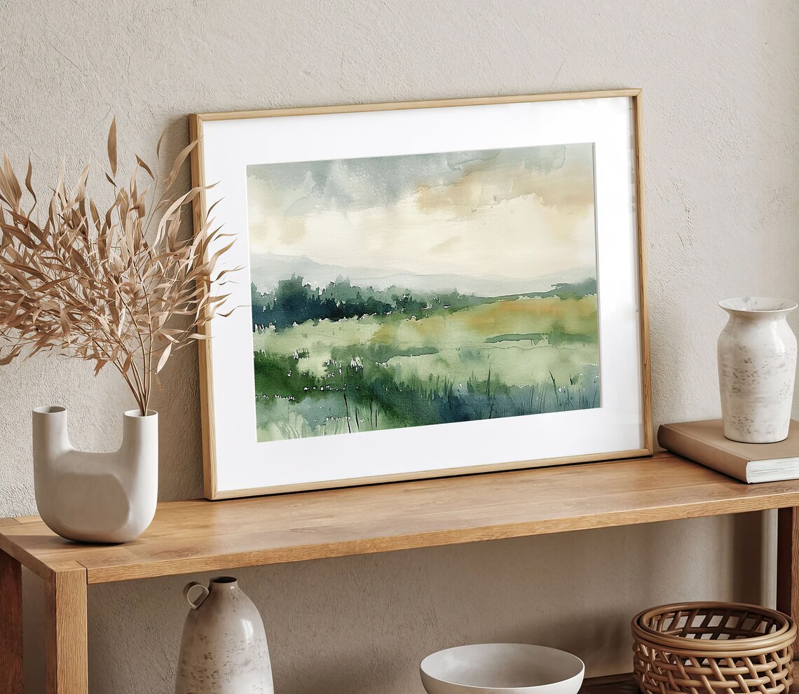 Countryside Abstract Landscape Watercolor Art Print - Image 3