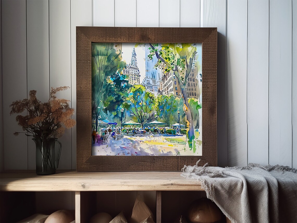 Bryant Park New York Cityscape Watercolor Art Print - Image 2