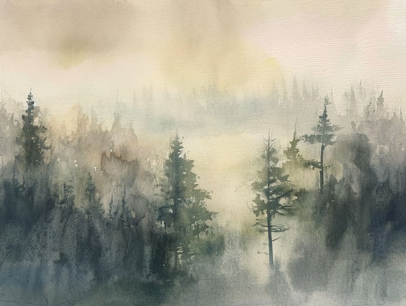 San Juan Painting National Forest Watercolor Art Print Colorado Landscape Wall Art Misty Forest Print Pine Watercolor Art Evergreen Artwork