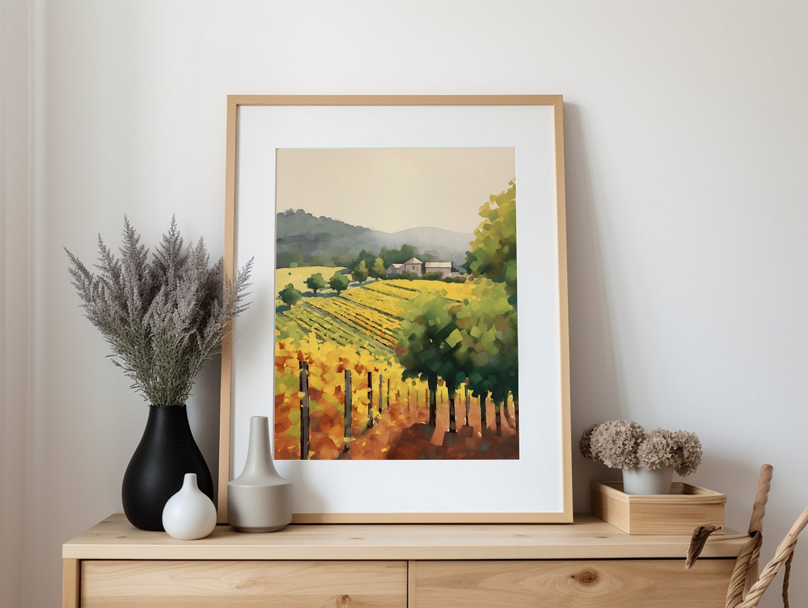 Napa Valley Autumn Vineyard Golden Rows Watercolor Wine Country Poster - Image 3