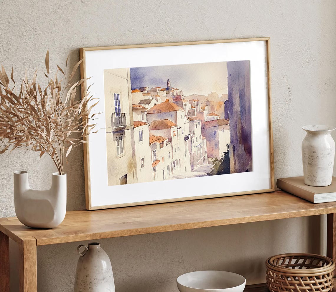 Lisbon Painting Portugal Cityscape Watercolor Art Print Street Scene Wall Art Architecture Sketch Travel Poster - Image 2