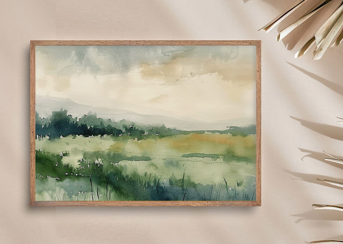 Countryside Abstract Landscape Watercolor Art Print - Image 2
