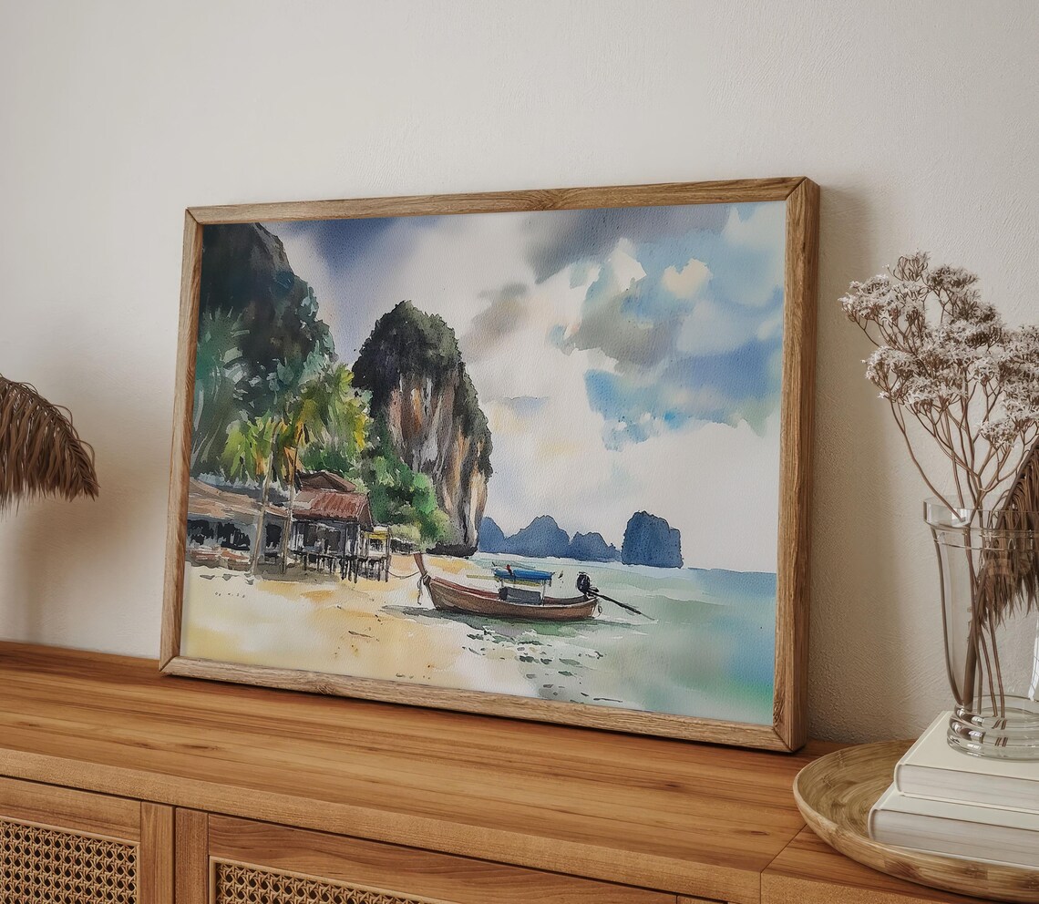 Phi Phi Island Watercolor Travel Poster, Tropical Beach - Image 4