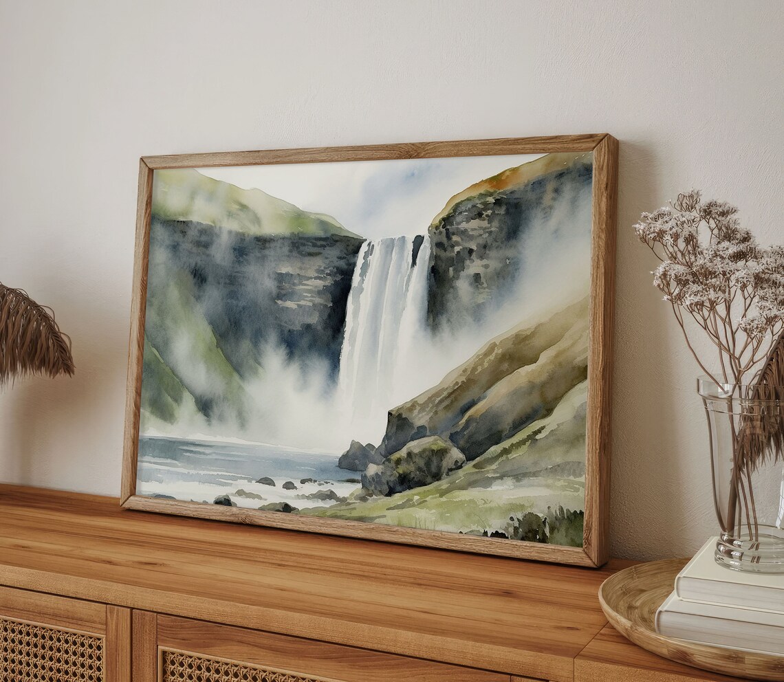 Skogafoss Watercolor Art Print, Iceland Waterfall - Image 5