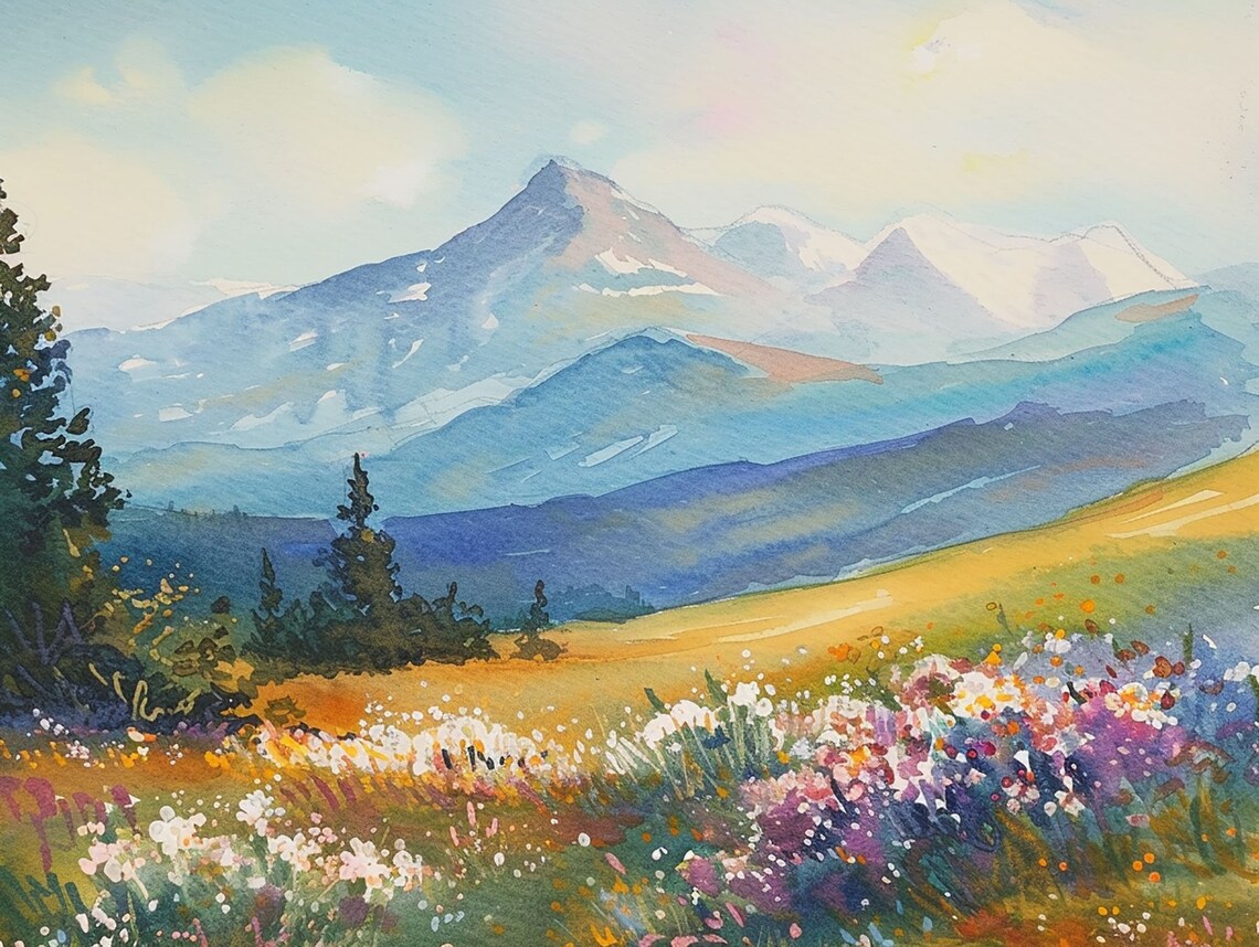 Spring Flowers Rocky Mountains Watercolor Art Print