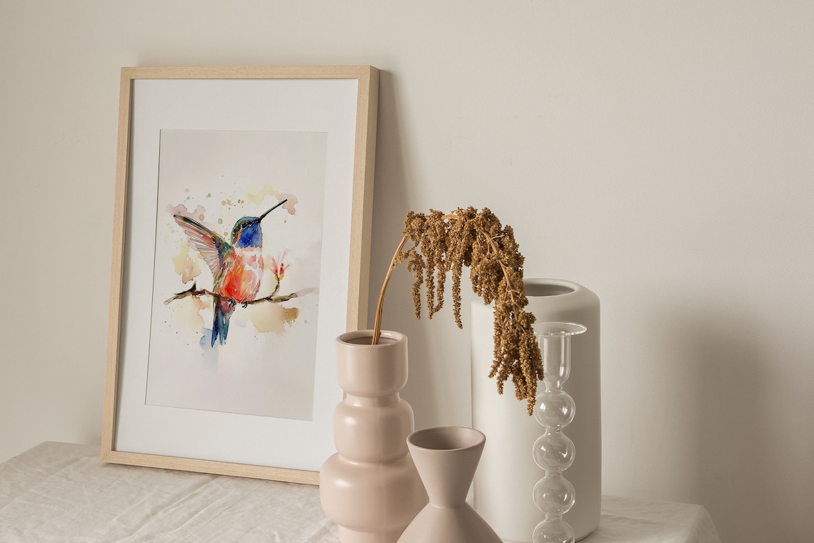 Hummingbird Watercolor Art Print, Spring Nature Decor - Image 4