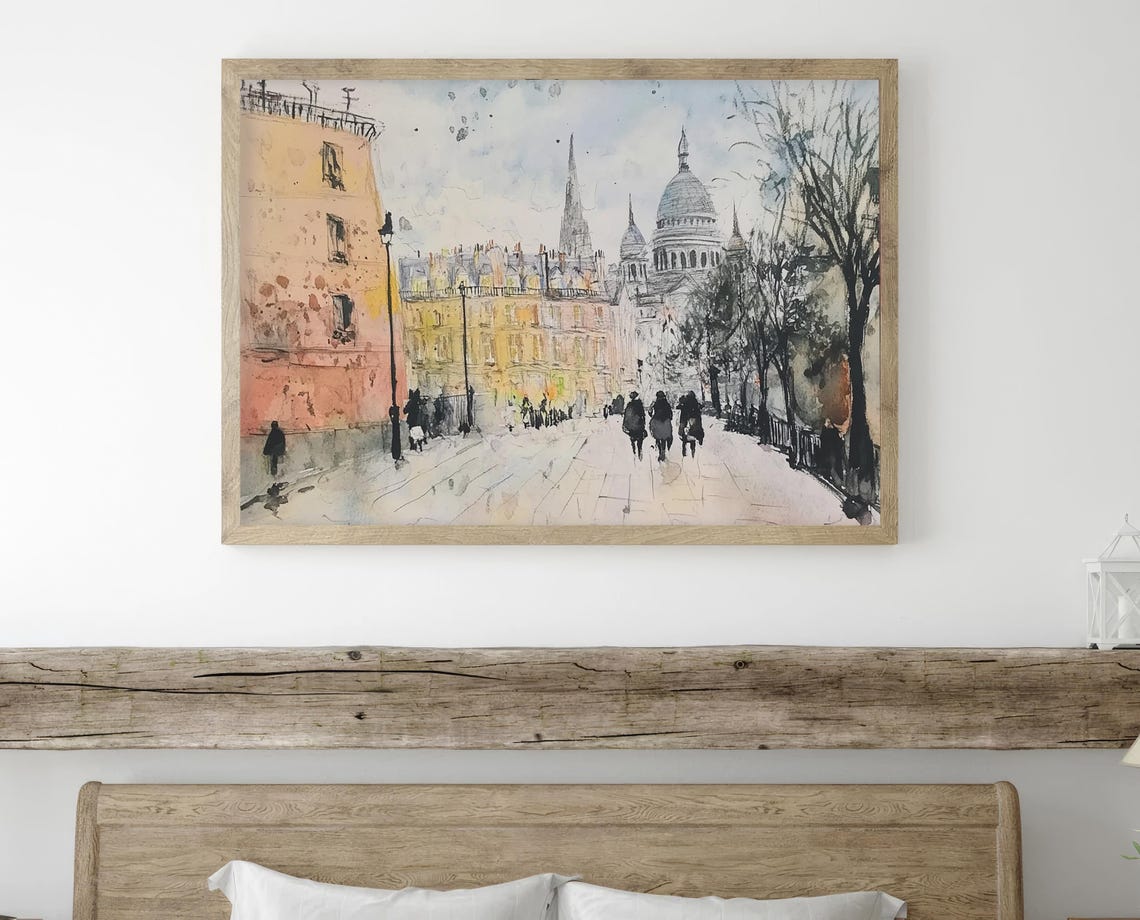 Montmartre Painting Paris Watercolor Art Print Parisian Street Scene Art France Cityscape Wall Art Parisian Wall Decor - Image 3