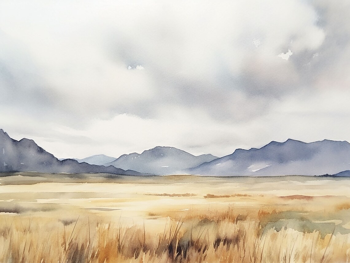 Teton Valley Watercolor Print, Idaho Mountain Landscape