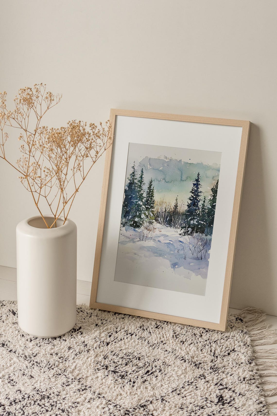 Snowy Pine Forest Winter Wonderland Watercolor Landscape Poster - Image 2