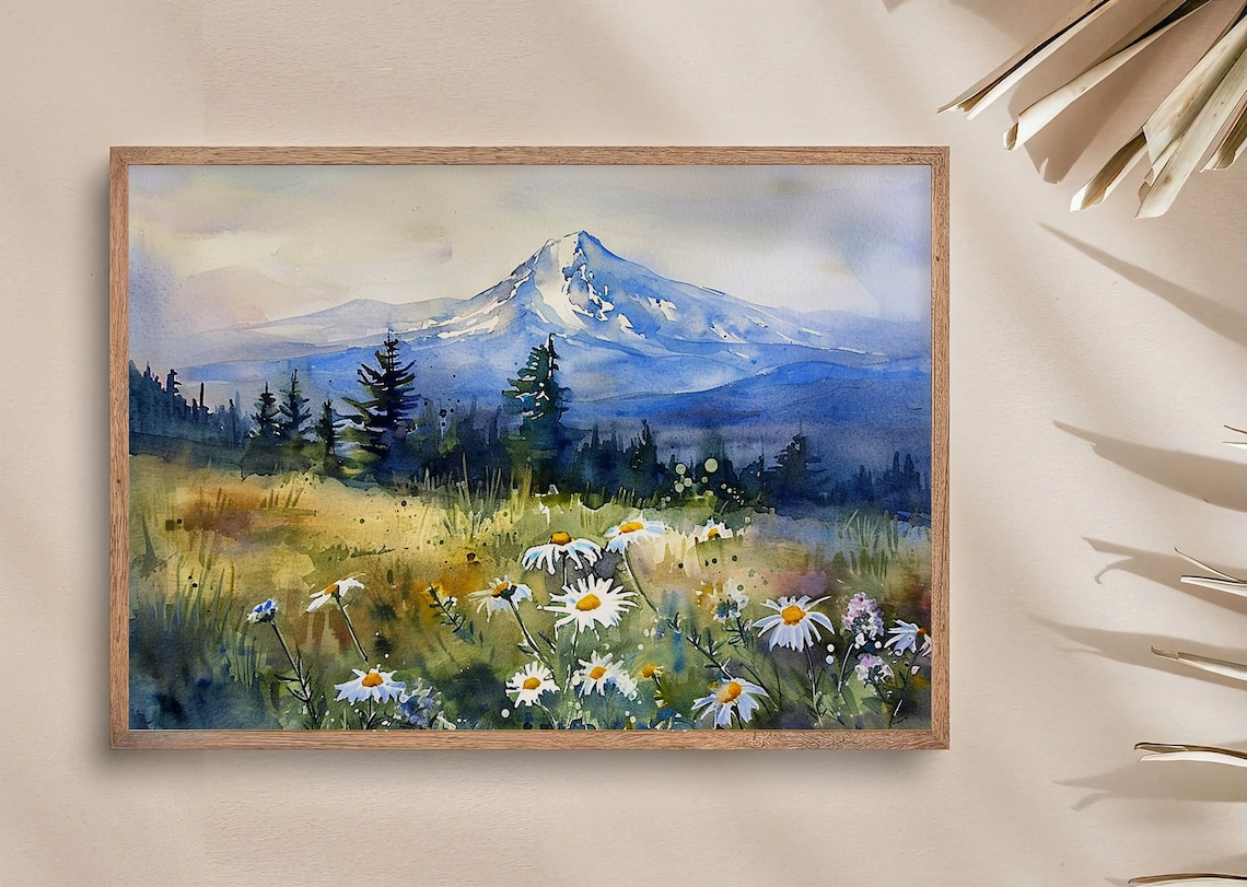 Mount Hood Daisy Watercolor Wall Art Print - Image 4