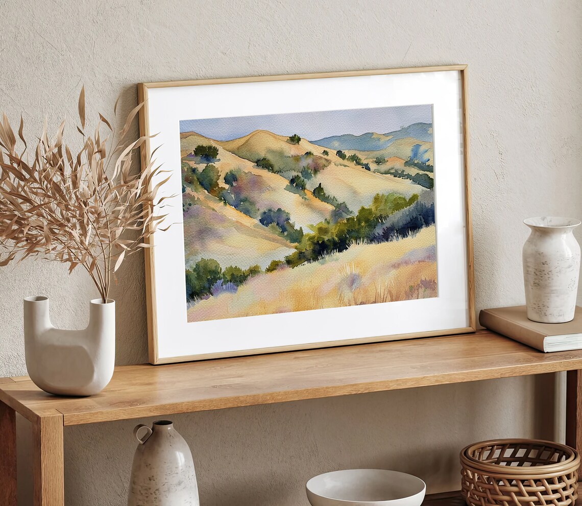 California Hills, San Luis Obispo Watercolor Art Print - Image 5