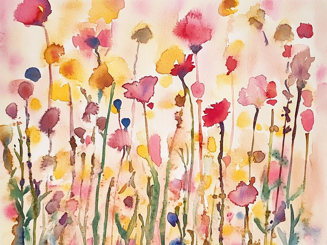 Wildflower Meadow Abstract Floral Watercolor Bloom Garden Poster