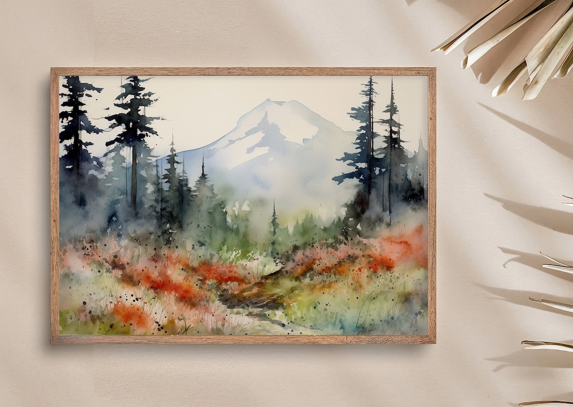 Mount Adams Watercolor Art Print, Evergreen Forest - Image 3