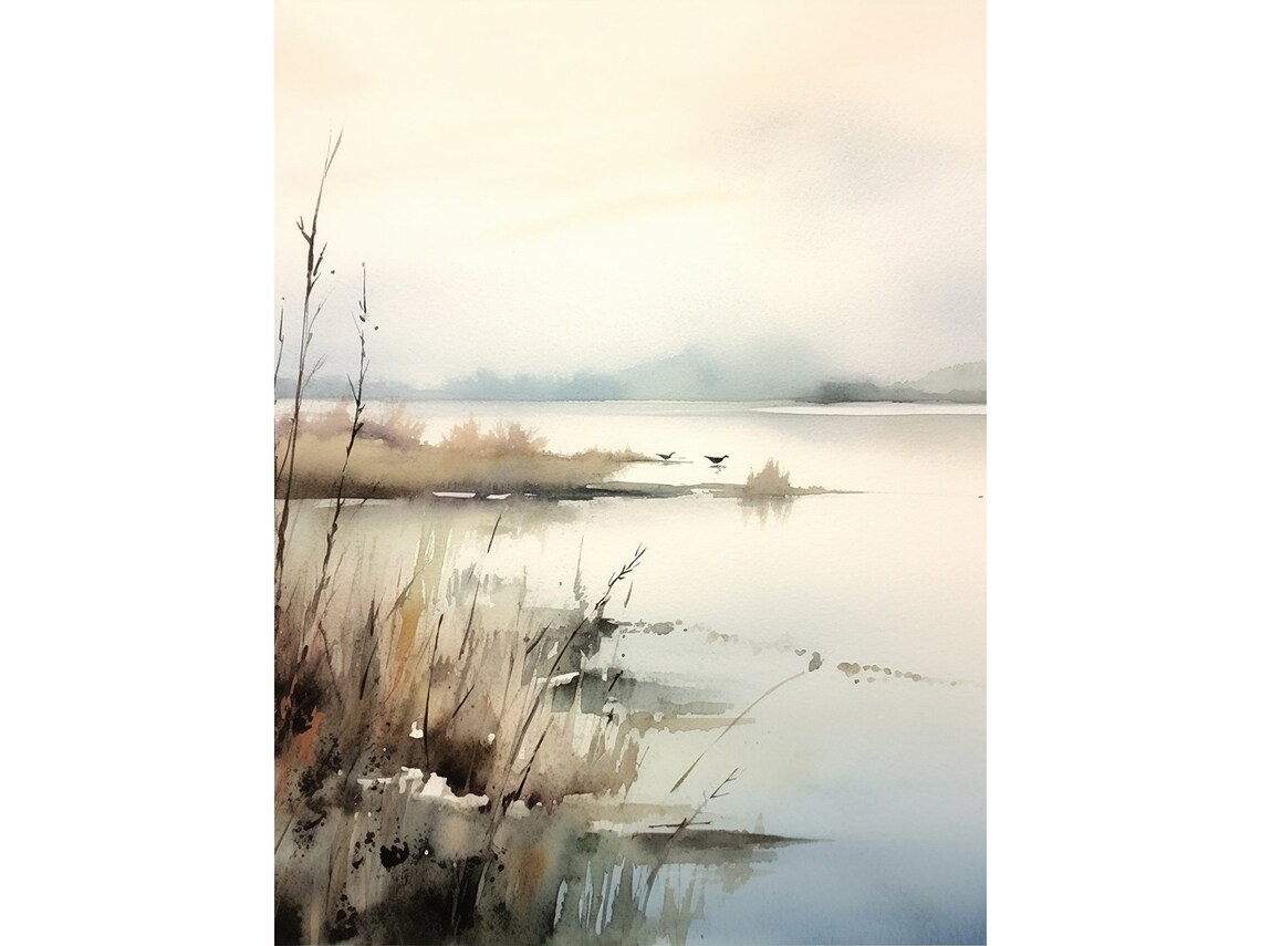Misty Lake Vermont Watercolor Landscape Art Print