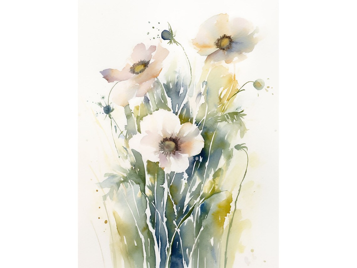 Anemone Floral Watercolor Art Print, Modern Farmhouse