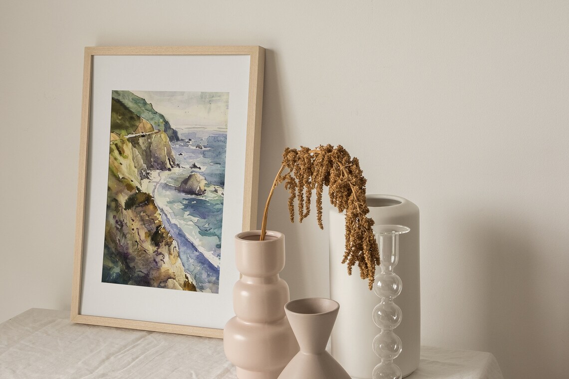 Big Sur California Coast Watercolor Travel Poster - Image 3