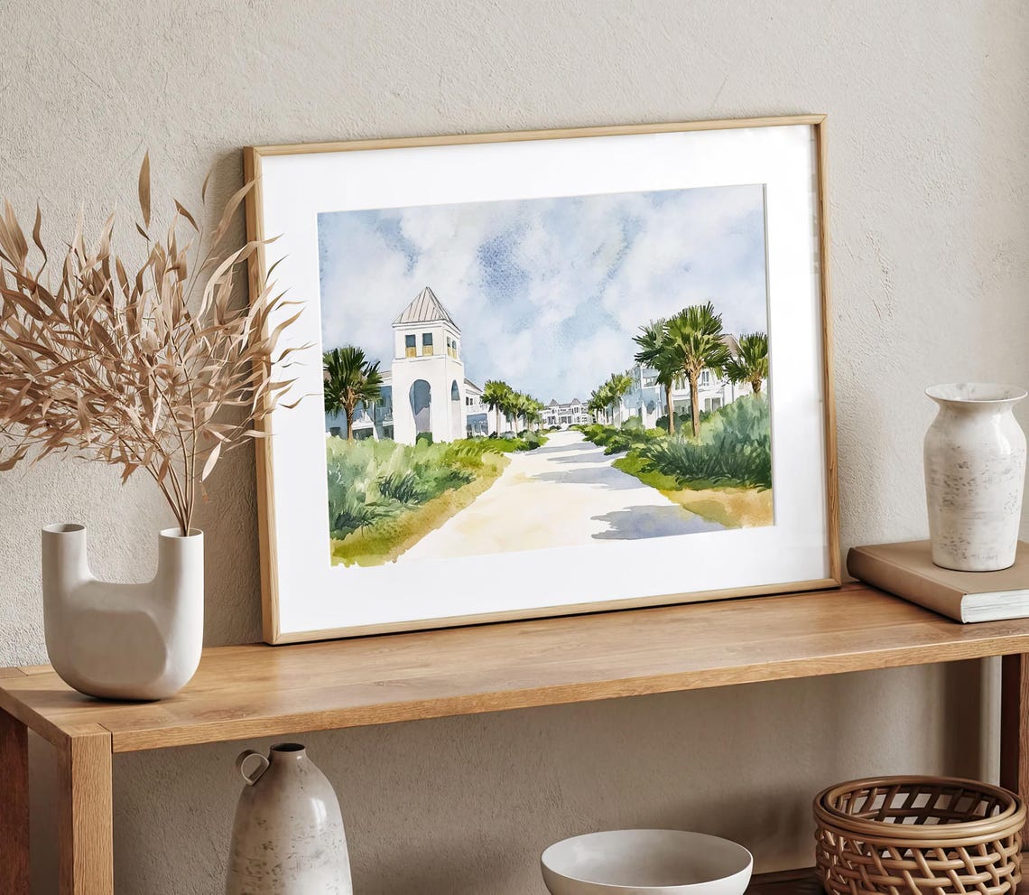Alys Beach Florida Seaside Town Watercolor Coastal Travel Poster - Image 2