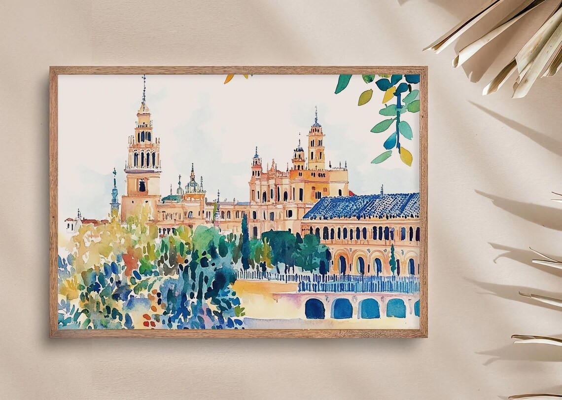 Seville Watercolor Art Print, Plaza De Espana - Image 2