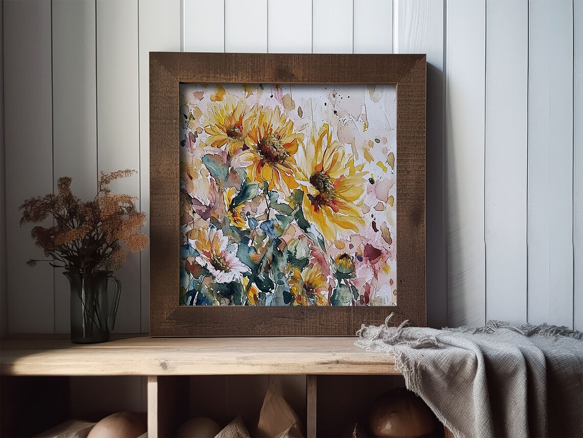 Wild Sunflower Field Golden Bloom Watercolor Floral Summer Poster - Image 2