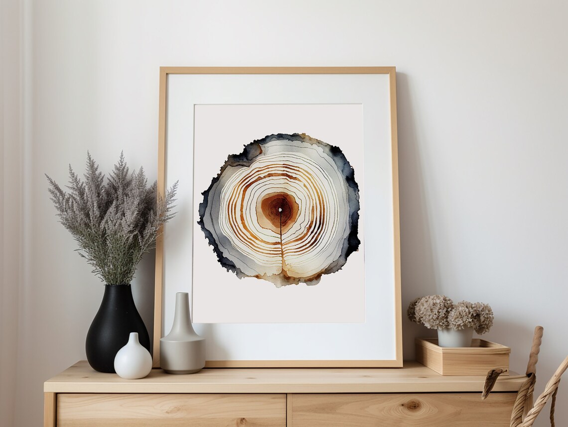 Oak Tree Ring Watercolor Art Print, Minimalist - Image 4