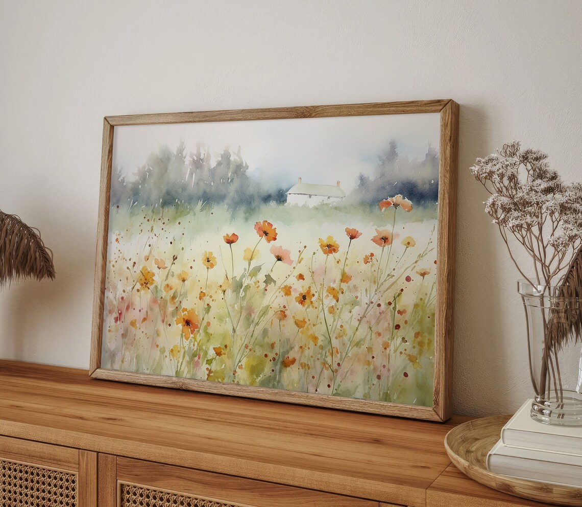 Palouse Poppy Meadow Watercolor Landscape Art Print - Image 5